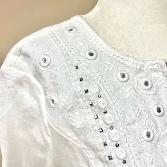 INC white linen embellished jacket. Size M - Picture 6 of 8